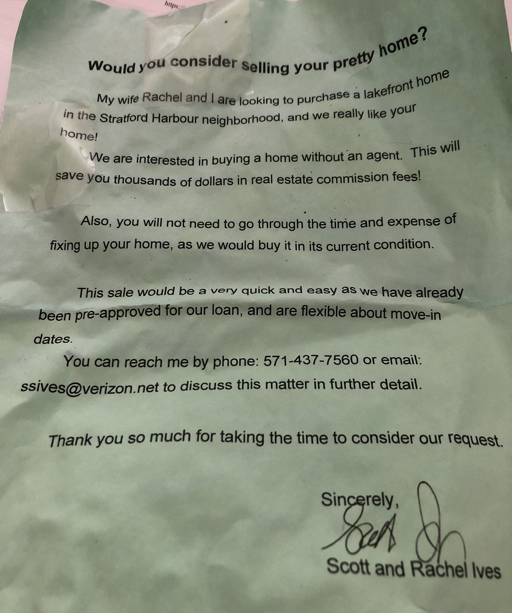 Public Service Announcement Regarding Scams - Glebe Harbor - Cabin Point